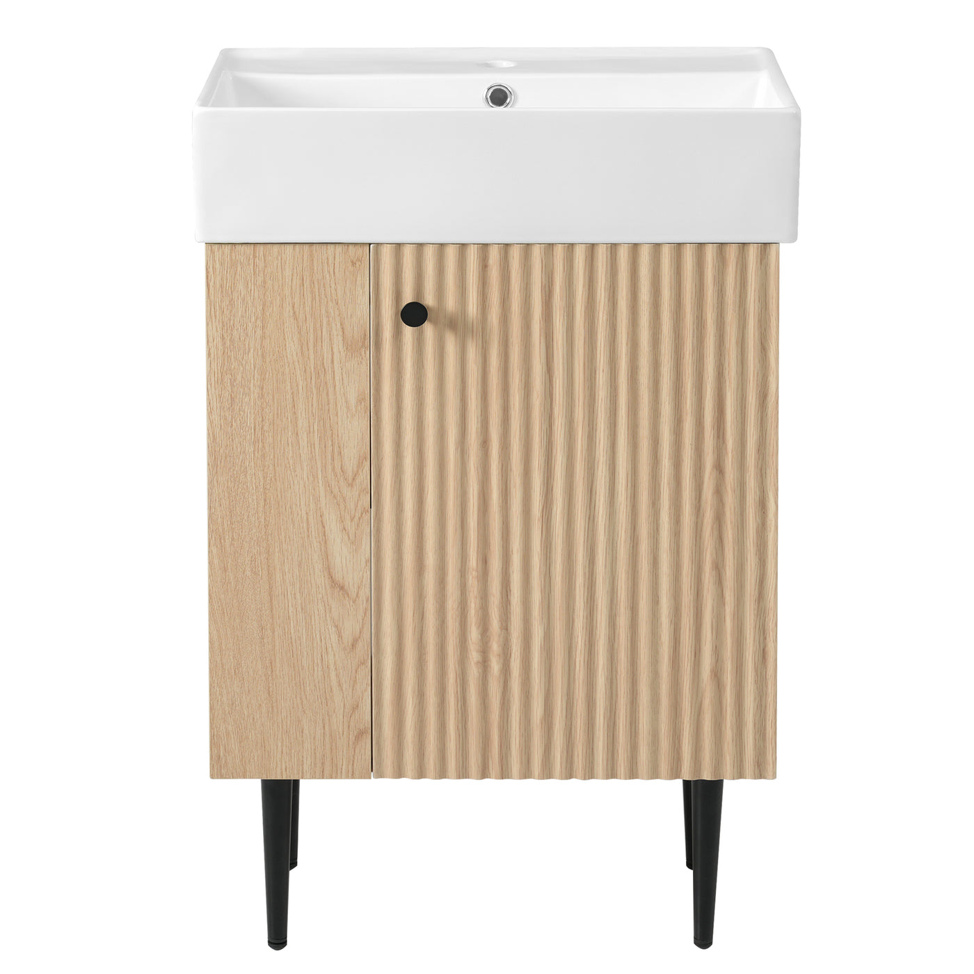 Modern Wood Bathroom Vanity with Ceramic Sink, Left Side Storage, 21.6' W x 12.2' D x 33.9' H, MDF Cabinet with Gold Zinc Alloy Handles