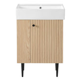 Modern Wood Bathroom Vanity with Ceramic Sink, Left Side Storage, 21.6' W x 12.2' D x 33.9' H, MDF Cabinet with Gold Zinc Alloy Handles
