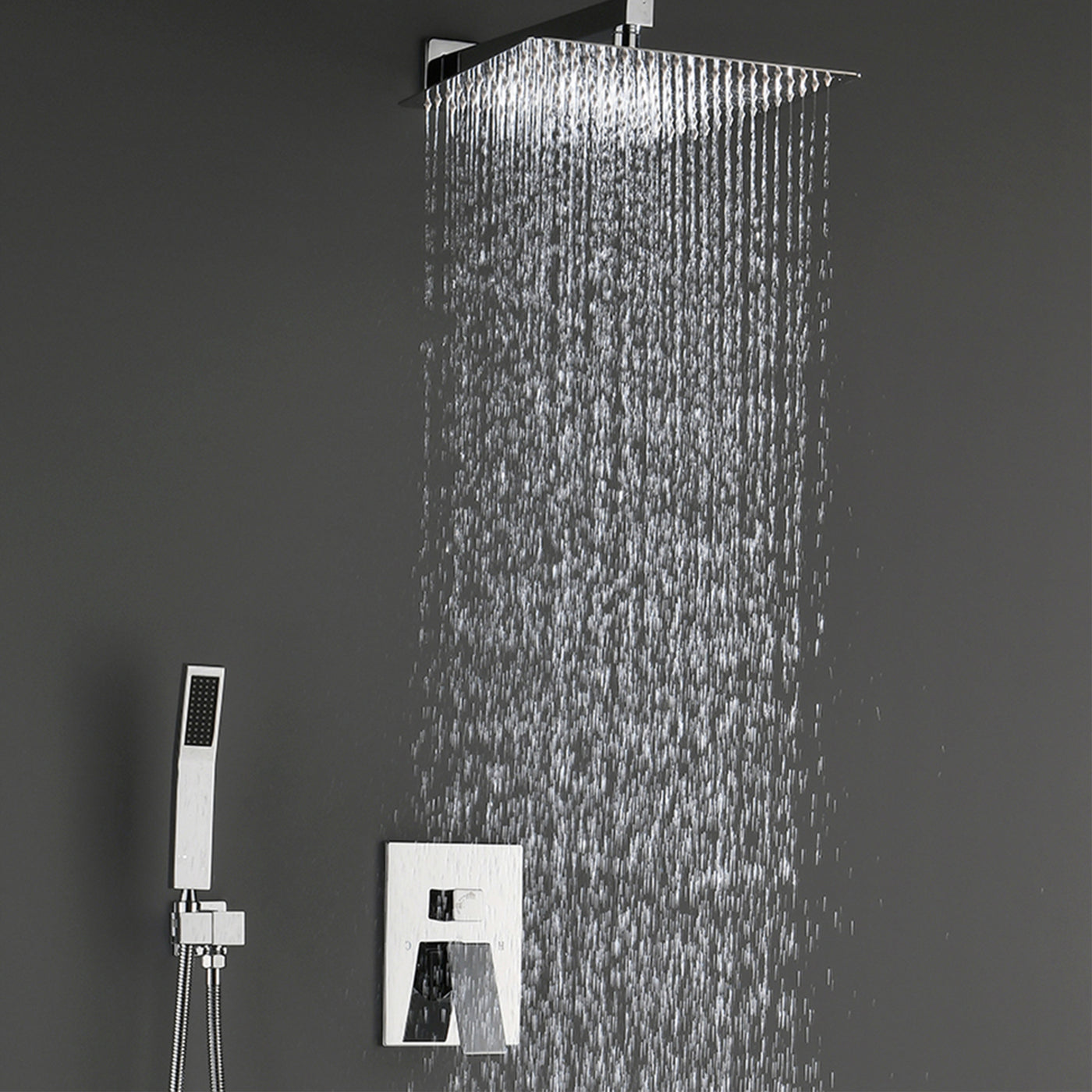 Polished Chrome Rain Mixer Shower Head System with Valve Trim