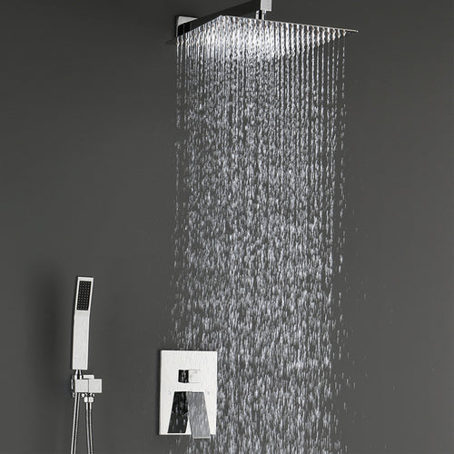 Polished Chrome Rain Mixer Shower Head System with Valve Trim