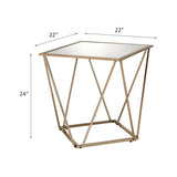 End Table - Mirrored Square Top - Champagne Gold Metal Base