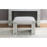 Vanity Stool - Ivory Synthetic Leather with Faux Crystal Inlay
