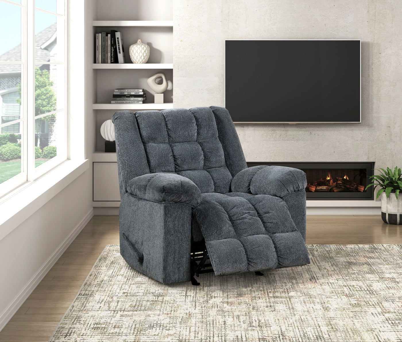 Gray Chenille Rocking Recliner Chair