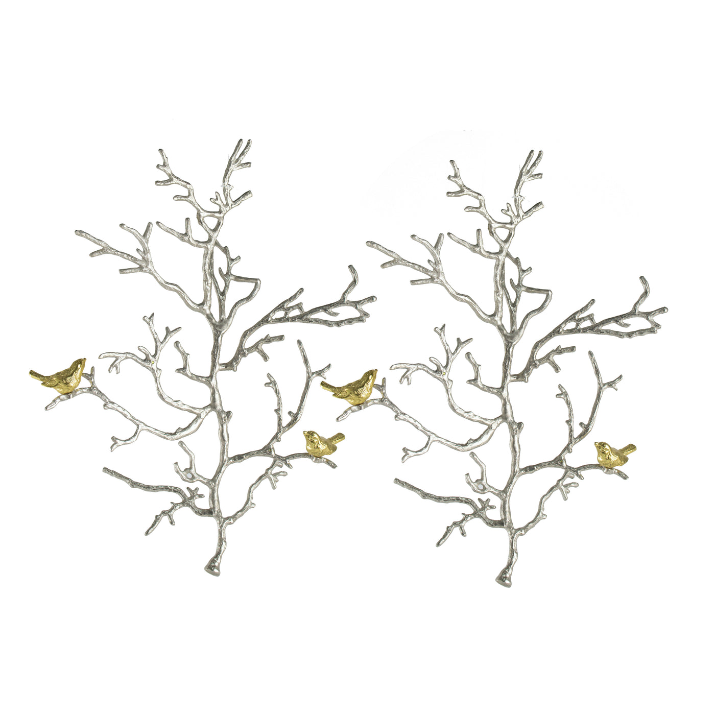Metal Branch Wall Sculptures with Bird Accents, Set of 2