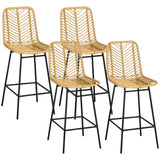 Set of 4 Rattan Counter Height Barstools, Wicker Yellow
