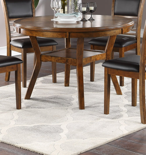 Walnut Round Dining Table with Shelf Storage MDF Rubber Wood