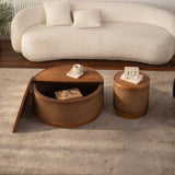Round Engineered Wood Coffee Table with Storage Natural
