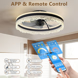 Ceiling Fan with LED Light - Crystal Flush Mount - Black - 20"