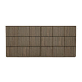 Dresser Modern 6-Drawer Walnut Gold MDF Sculpted Fronts Metal Handles 72 In