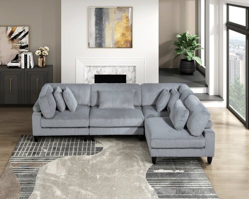 4-Piece Gray Corduroy Modular Sectional Sofa with Cushions