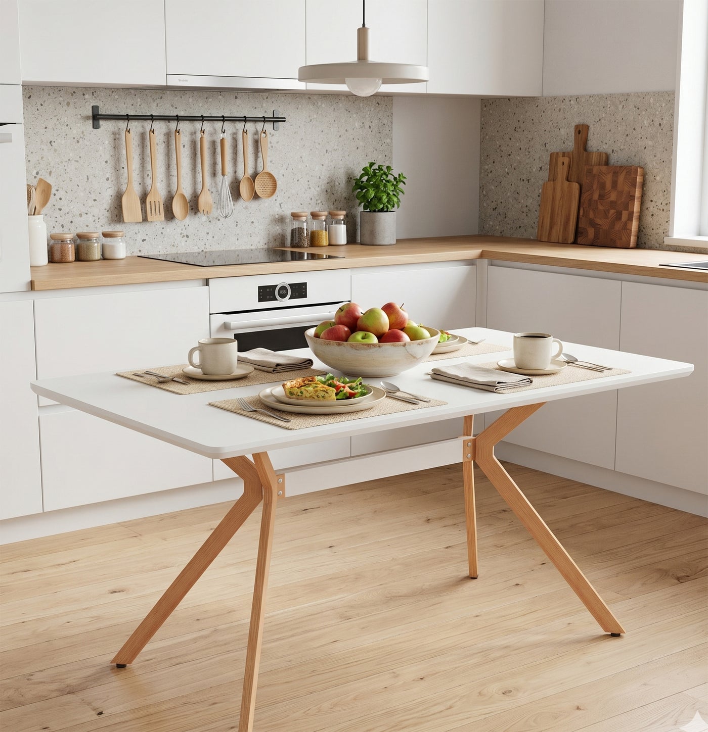 Modern Minimalist White Dining Table MDF Metal Legs