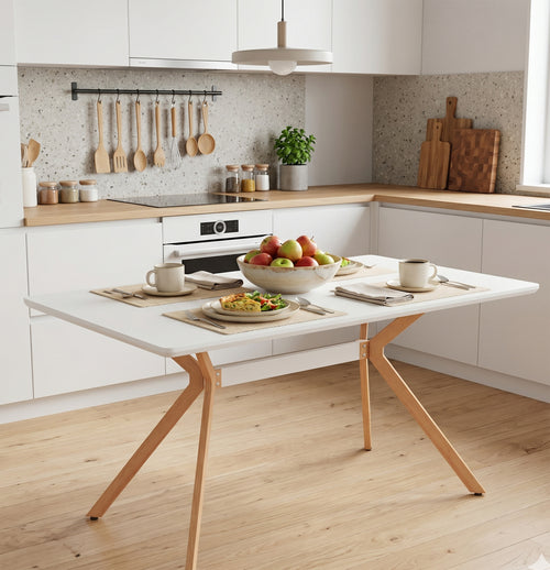 Modern Minimalist White Dining Table MDF Metal Legs