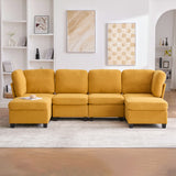 Sectional Sofa U-Shape Polyester Mustard Yellow 6 Seat Storage Ottoman