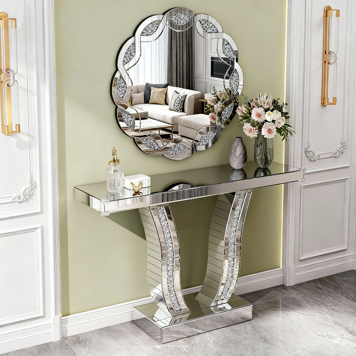 Glass Console Table Silver