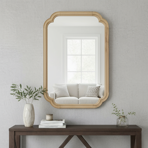 24" x 36" Natural Wood Solid Frame Rounded Corner Mirror