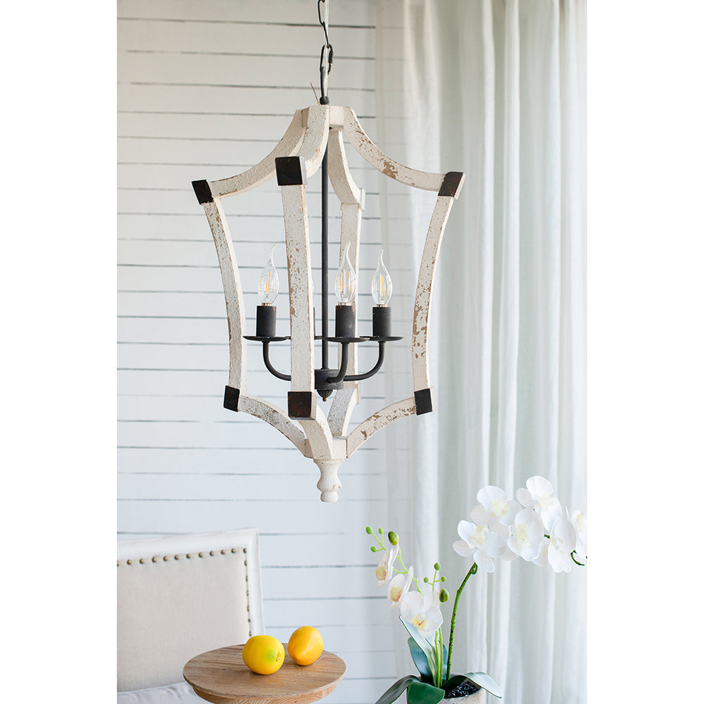 4-Light Wood Chandelier Hanging Fixture Adjustable Chain