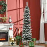 HOMCOM 6' Tall Unlit Snow Flocked Artificial Christmas Tree, Slim Pencil Xmas Tr