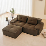 Sectional loveseat L-Shape Corduroy Brown 2 Seat Modular with Ottoman 82 In