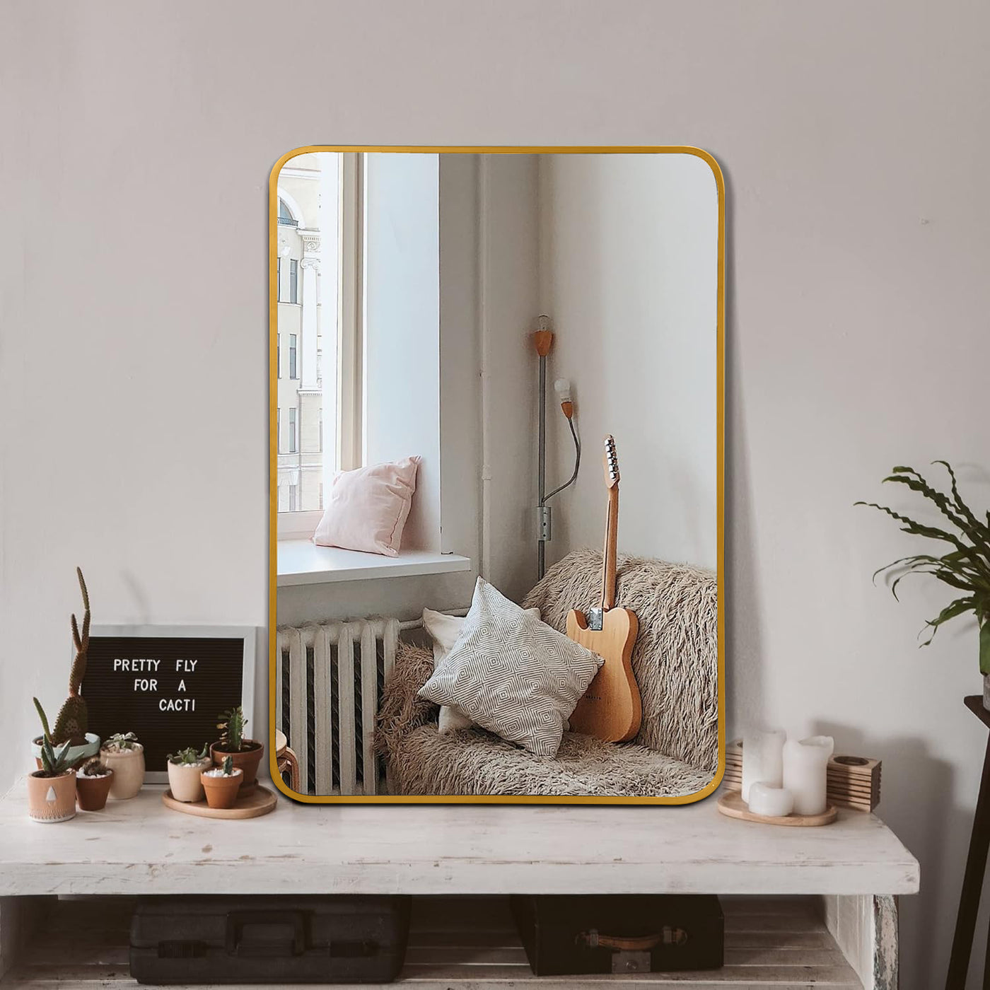 24x32 Gold Metal Framed Rectangular Wall Mirror