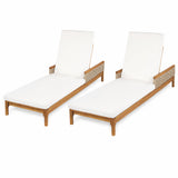 Outdoor Lounge Chair Acacia Wood Rattan Beige Cushion 4 Position