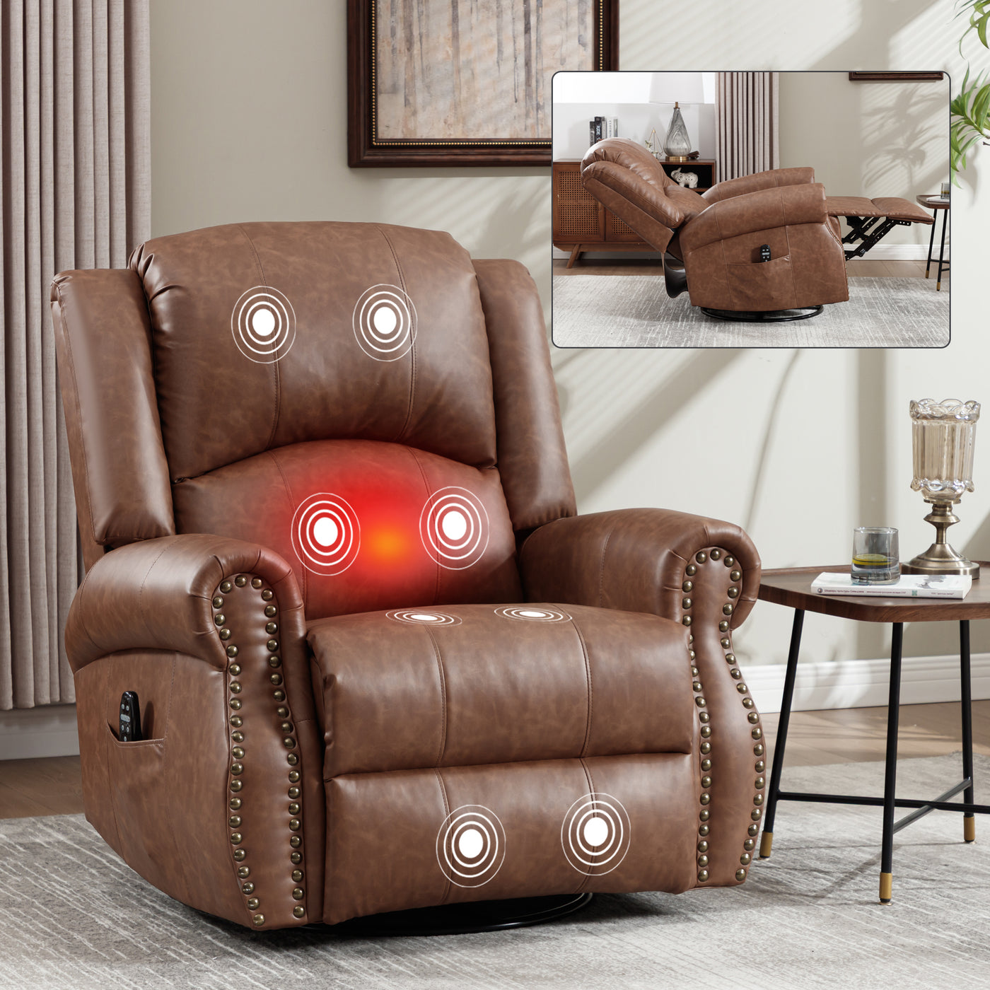 Yellow Heat Massage Manual Recliner Chair with Rocker Swivel