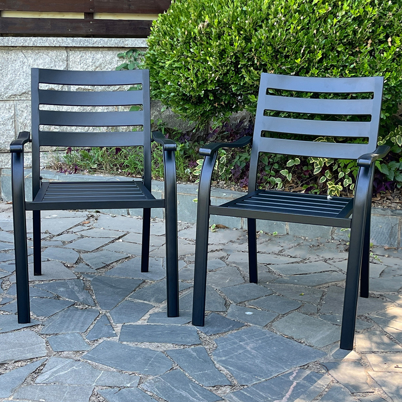 Set of 2 Black Metal Outdoor Bistro Dining Chairs