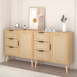 Modern Rattan Wood Dresser Wood Storage Cabinet Sideboard for Bedroom