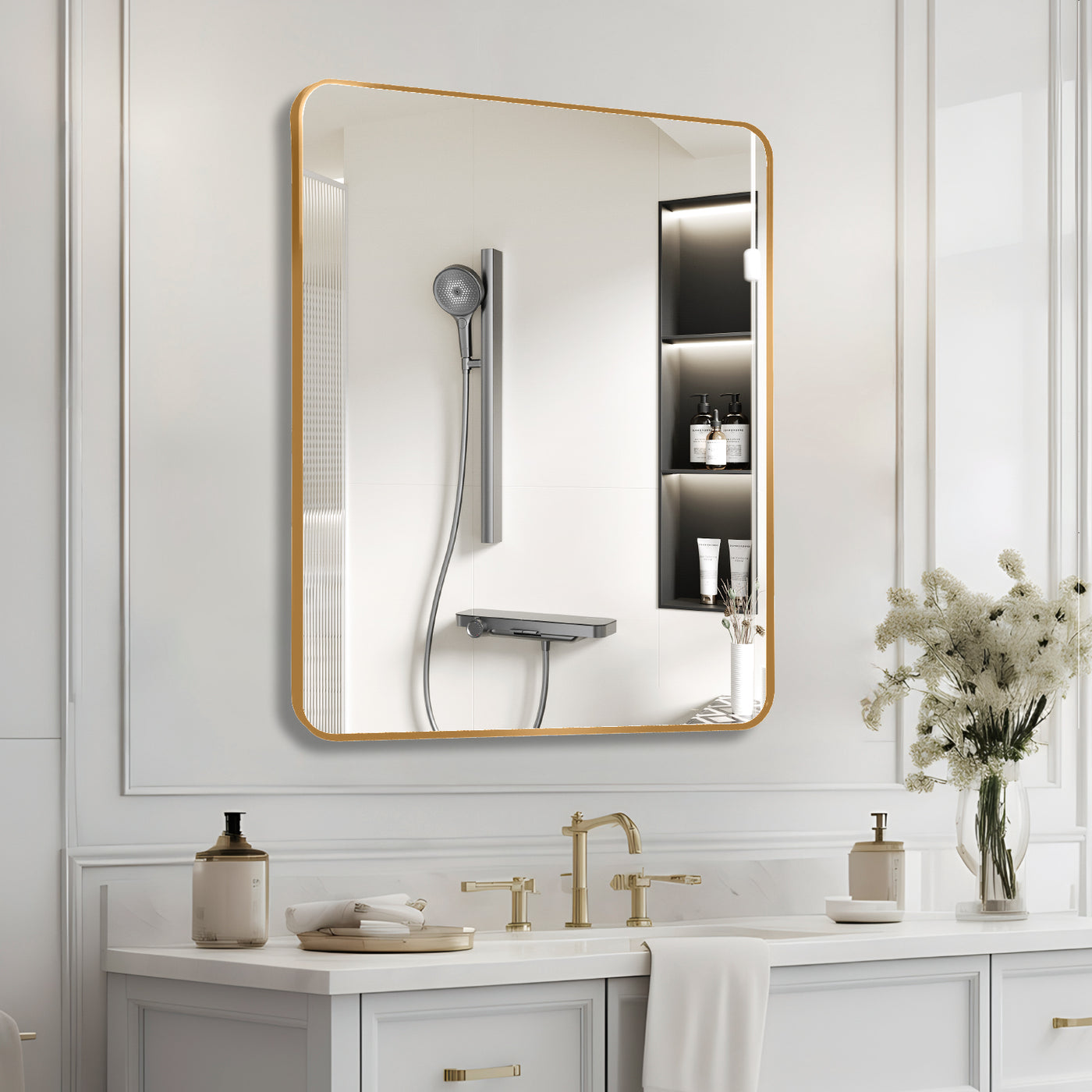 Gold Rectangular Bathroom Wall Mirror 30" x 36