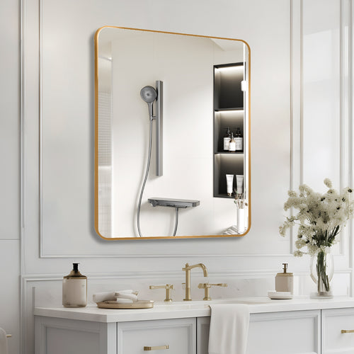 Gold Rectangular Bathroom Wall Mirror 30" x 36