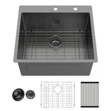 Gunmetal Black Stainless Steel Drop In Laundry Sink 25x22x12