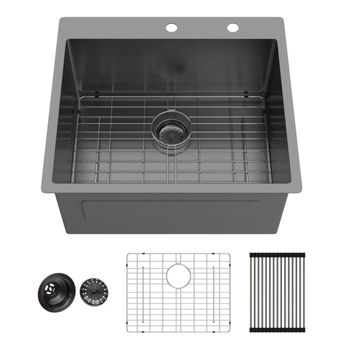 Gunmetal Black Stainless Steel Drop In Laundry Sink 25x22x12
