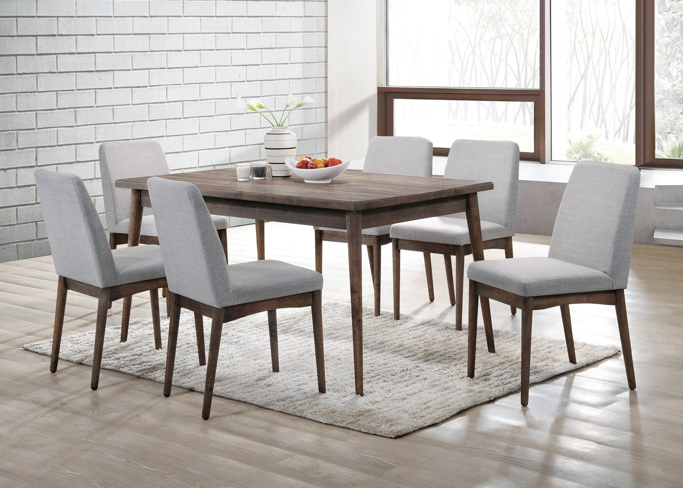Modern 7-Piece Dining Set Ash Walnut Table 6 Chairs