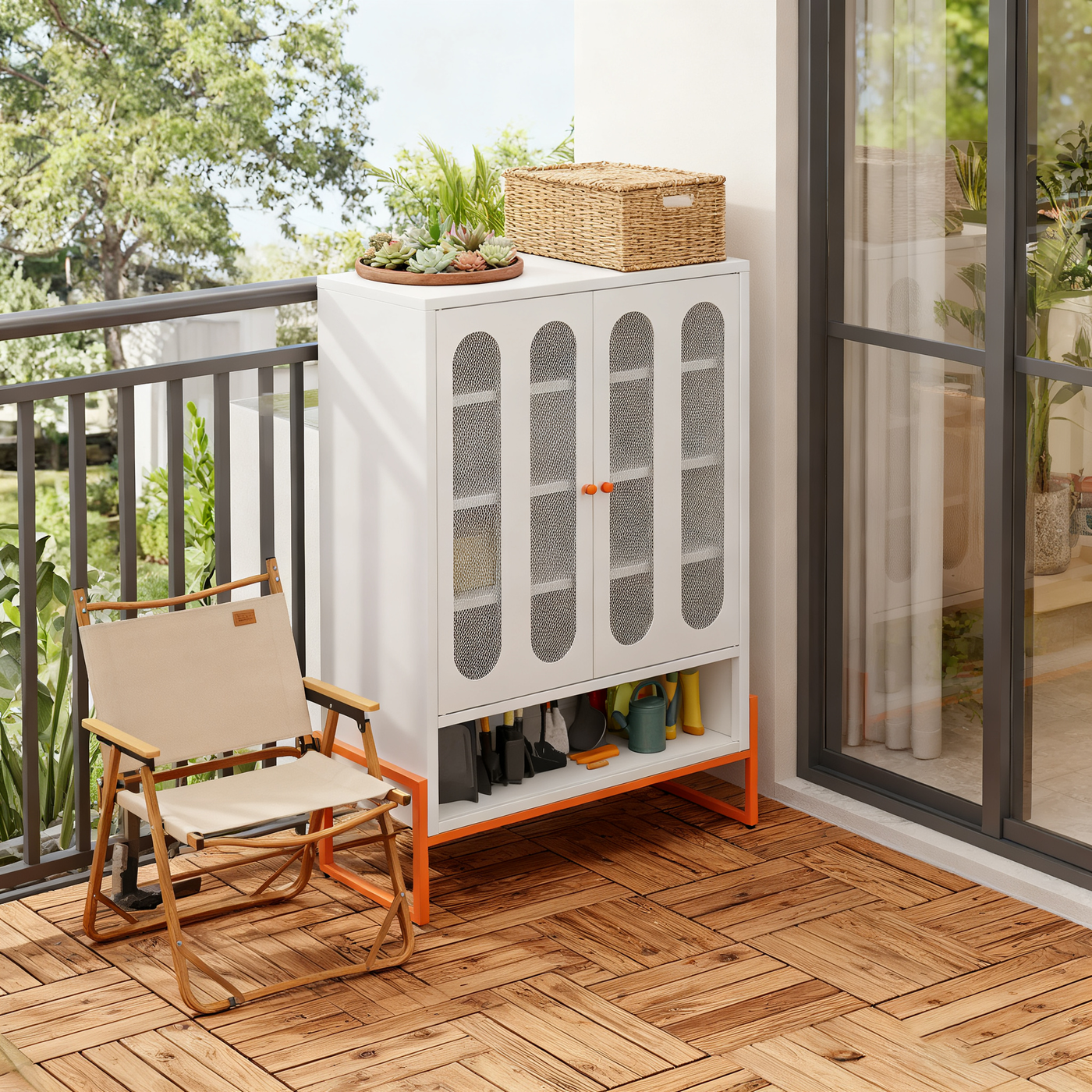 White Metal Double Door Shoe Cabinet 31.49"x13.77"x46.45