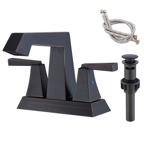 2-Handle Oil Rubbed Bronze Bathroom Sink Faucet 4" Centerset