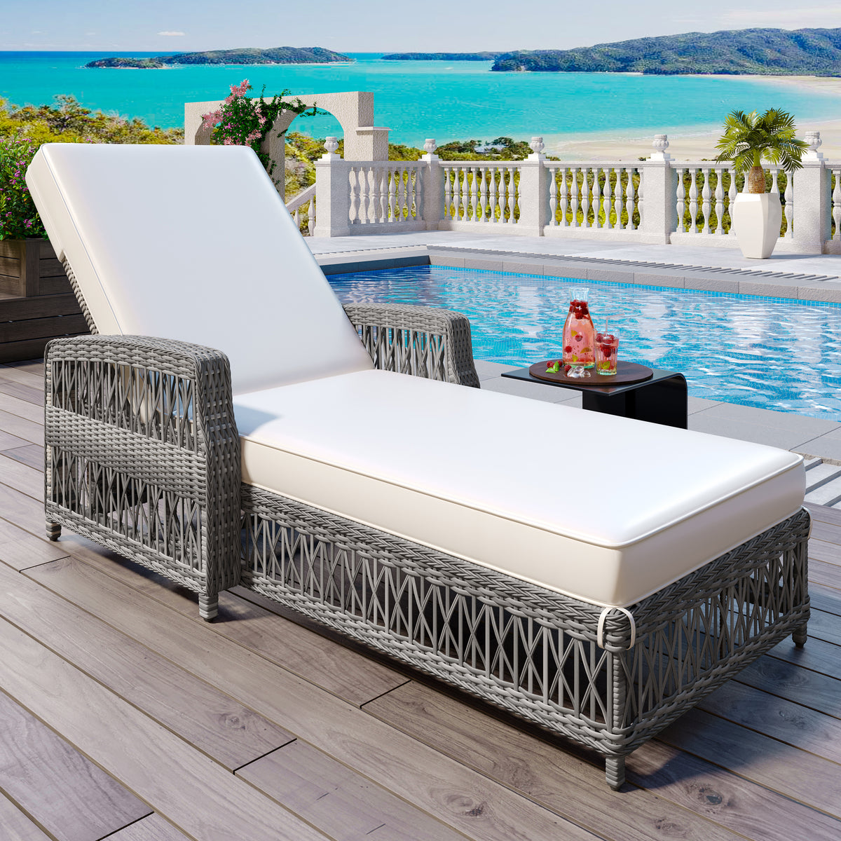 Outdoor Chaise Lounge Chair Metal Beige/Grey 49"