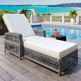 Outdoor Chaise Lounge Chair Metal Beige/Grey 49"