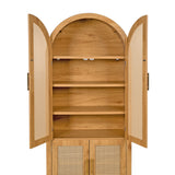 71" Tall Arched Cabinet with Rattan Doors & Adjustable Shelves