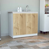 Napoles White Light Oak Utility Sink Cabinet Double Door