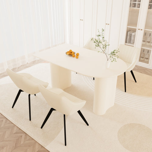 63' medieval modern cream style MDF dining table and beige PU dining chair set,