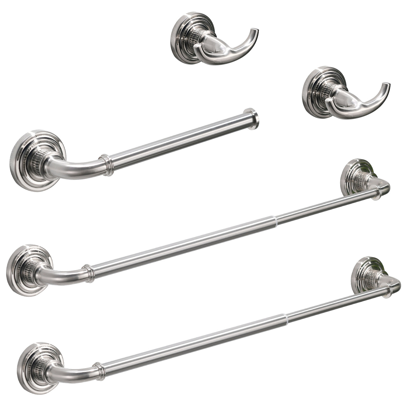 Brushed Nickel Bathroom Hardware Set 24" Towel Rack 4-Piece