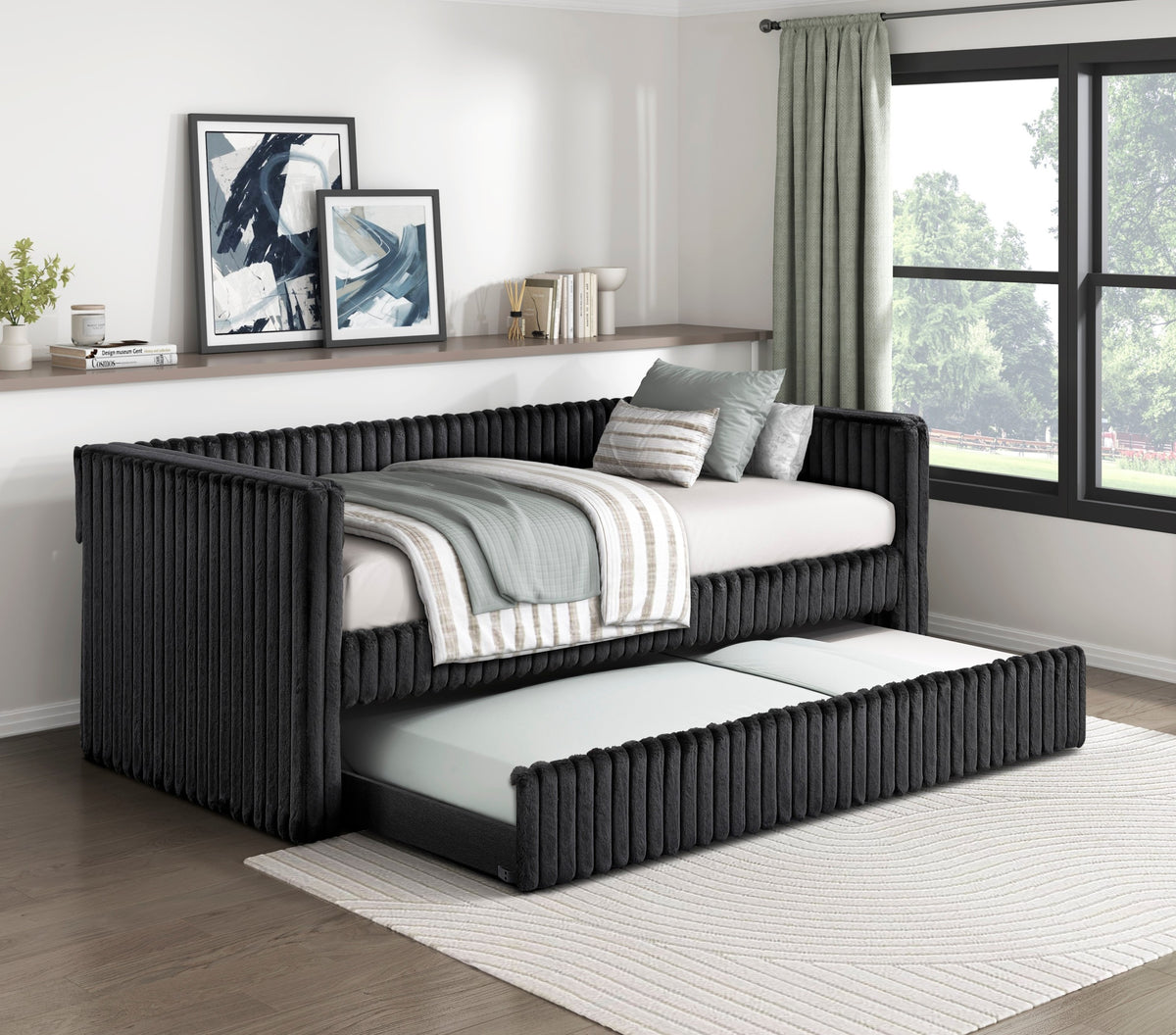Daybed with Trundle Engineered Wood Black