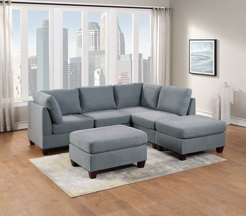 6-Piece Grey Linen Modular Sectional Sofa Set with Ottomans