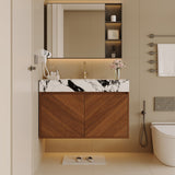 30" Modern Wall-Mounted Bathroom Vanity with Ceramic Sink – Brown Oak