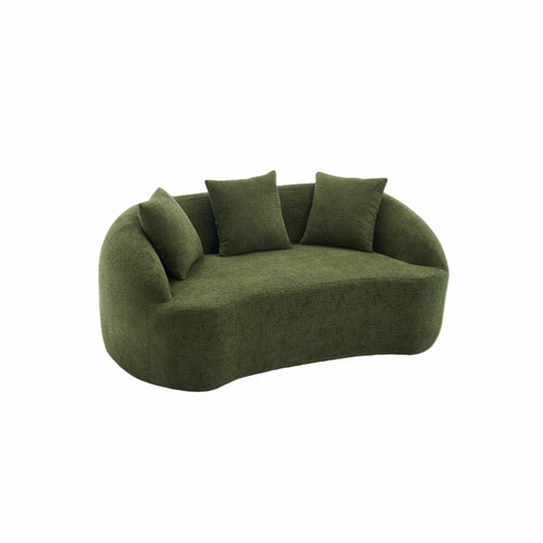 Green Chenille 2-Seater Loveseat with Pillows
