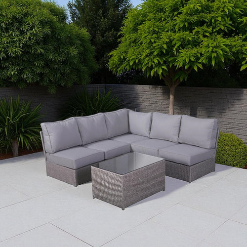 Outdoor Patio Set HDPE Wicker Gray Mix 6 Piece Modular Seats 4
