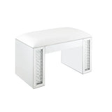 Vanity Stool - Ivory Synthetic Leather with Faux Crystal Inlay