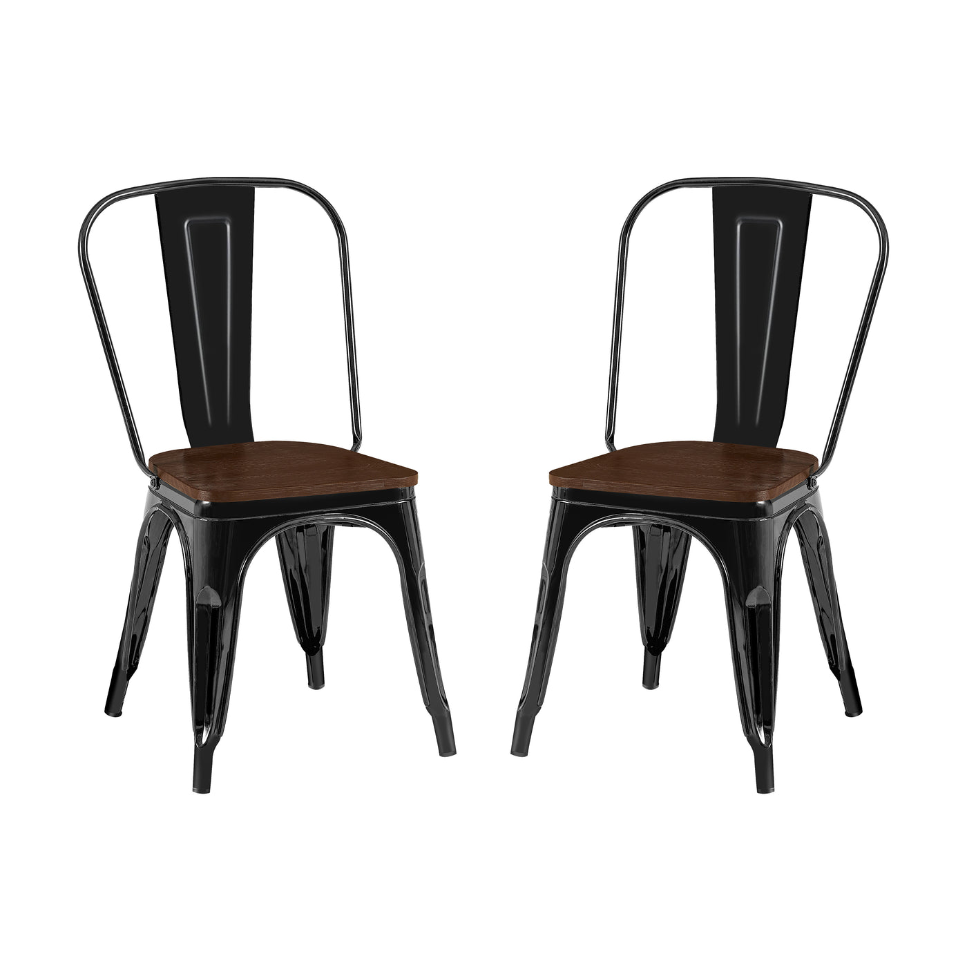 Set of 2 Industrial Metal Dining Chairs 18" Seat Height Black