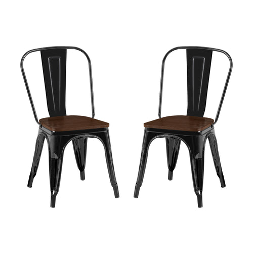 Set of 2 Industrial Metal Dining Chairs 18" Seat Height Black
