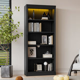 83.4' Tall Wood Bookcase with light strip,5-Tier Decor Bookshelves with Adjustab