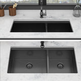 Double Bowl (60/40) Undermount Kitchen Sink- 33"x19"x10" Gunmetal Black 16 Gauge